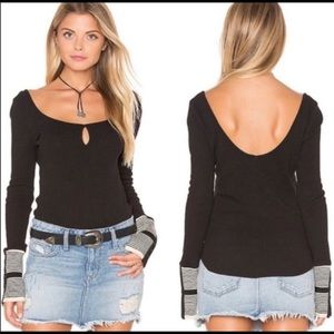 Free People Blqck Thermal Top MOD Striped Sleeve M